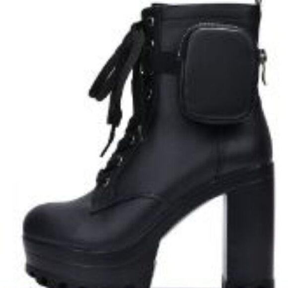 Womens Platform  Ankle Boots with Chunky Block Heels with zip pocket  sz 10 - Picture 2 of 11